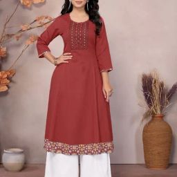 Rangita Maroon Cotton Embroidered 3/4th sleeve Kurta-image-87