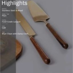 Nestroots Cake Cutting Knife Server Serrated Knife Set of 2 Dessert Server Gold with Wood Handle image 4