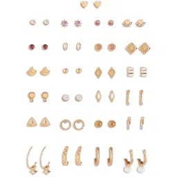 Zaveri Pearls Set of 25 Gold Tone Classy Contemporary Stud & Hoop Earrings-ZPFK14672 image 4