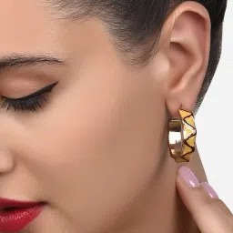 Zaveri Pearls Yellow Enamelling Contemporary Semi Hoop Earring-ZPFK14467 image 4