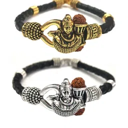 Divine souvenirs Unisex Set Of 2 Rudraksha Beaded Wraparound Leather Bracelet-3