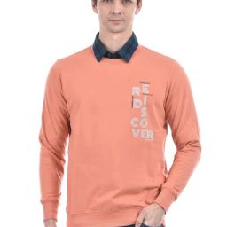 Numero Uno Dusty Orange Regular Fit Printed Sweatshirt-34