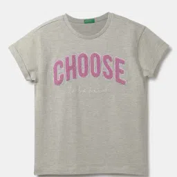 United Colors of Benetton Kids Grey & Pink Cotton Embroidered T-Shirt-picture-35