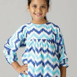 Kiddopanti Kids White & Blue Printed Kurta-image-85