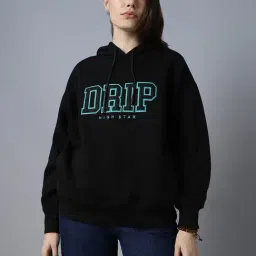 High Star Black Cotton Graphic Print Hoodie-image-89