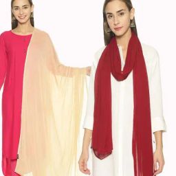 TWIN BIRDS Maroon & Beige Plain Dupatta - Pack Of 2-26