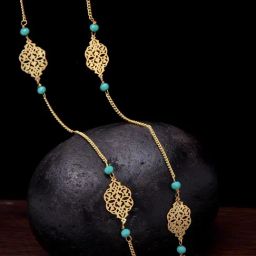 Panash Gold Plated & Blue Glass Stone Embellished Handcrafted Necklace-11