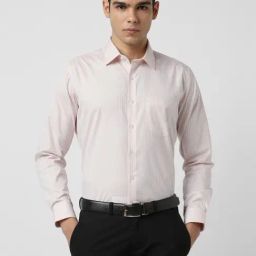 Van Heusen Peach Cotton Slim Fit Checks Shirt-image-92