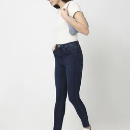 SPYKAR Women Dark Blue High Rise Super Skinny Fit Casual Cotton Jeans-picture-8