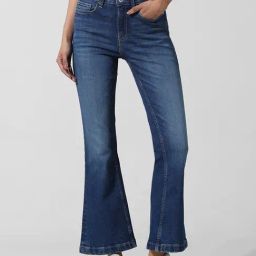 Only Dark Blue Cotton Flared Fit High Rise Bootcut Jeans-picture-22