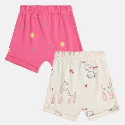 MINIKLUB Girls Pink & Cream Printed Shorts (Pack Of 2)-image-28