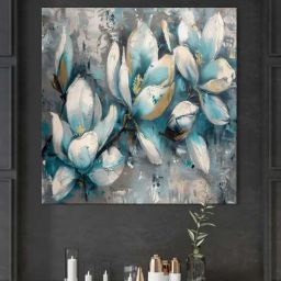 999Store Blue & Grey Canvas Blossoming Flowers Depicted Painting-picture-29