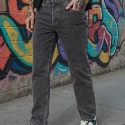 Bewakoof Grey Blended Straight Fit Solid Jeans-image-115