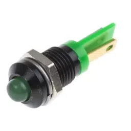 RS PRO Green Panel Mount Indicator 2V DC, Mounting Hole Size 8 mm, Termination Type Solder Tab, Model No 207804-45