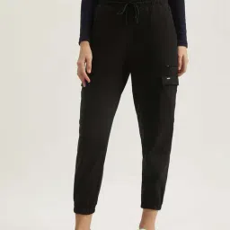Elle Black Cotton Plain Trousers-image-13