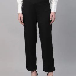 English Navy Black Slim Fit High-Rise Plain Formal Trousers Trouser-image-82