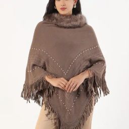 SHOWOFF Brown Acrylic Self Poncho-image-90