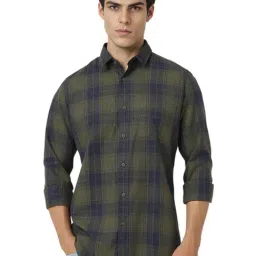 Van Heusen Green Cotton Slim Fit Checks Shirt-picture-41