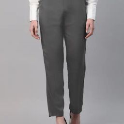 English Navy Grey Slim Fit High-Rise Plain Formal Trousers Trouser-picture-16