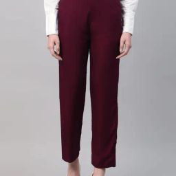 English Navy Burgundy Slim Fit High-Rise Trousers-image-17