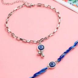 NVR Blue Evil Eye Bhaiya Bhabhi Rakhi with Roli Chawal Chandan & Mishri-43