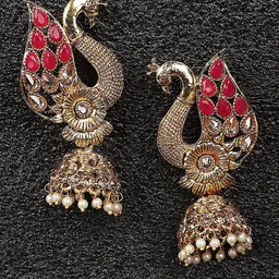 Anouk Peacock Shaped Jhumkas Earrings-image-27