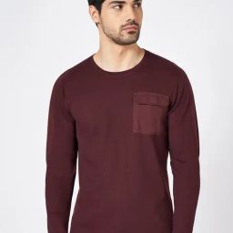 Sf Jeans By Pantaloons Maroon Slim Fit Texture T-Shirt-picture-3