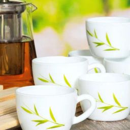 Cello White & Green Glass Coffee Mug (0.13 L) - Set of 6-8