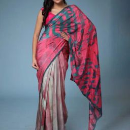 Zari Jaipur Pink Printed Saree With Unstitched Blouse-picture-29