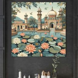 999Store Multicolor Canvas Indian Art Lotus Flowers Painting-46
