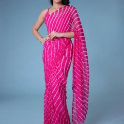 Zari Jaipur Pink Striped Saree With Unstitched Blouse-image-37