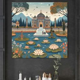 999Store Multicolor Canvas Indian Art Mahal With Women And Flying Birds Painting-image-37