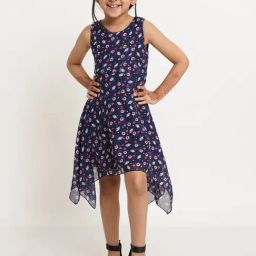 Creative Kid's Girls Navy & Pink Floral Dress-image-55