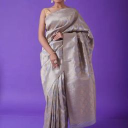 Zari Jaipur Grey Silk Woven Saree With Unstitched Blouse-image-16