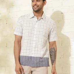 Fabindia White Straight Fit Check Shirt-picture-4