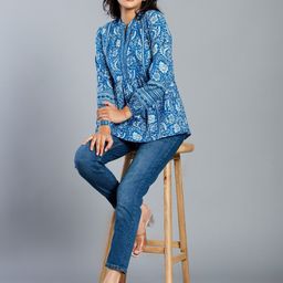 BAESD Women Ethnic Motifs Printed Cotton Mandarin Collar Top-picture-35