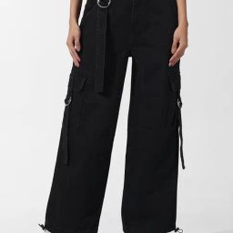 Only Black Cotton Relaxed Fit High Rise Cargo Jeans-image-96