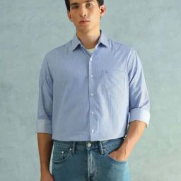 Arrow Blue Cotton Slim Fit Striped Shirt-picture-2