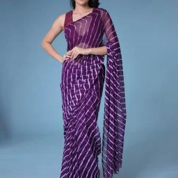 Zari Jaipur Purple Striped Saree With Unstitched Blouse-image-45