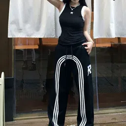 KPOP Women Original High-Rise Striped Flared Trousers-image-28