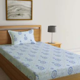 Klotthe Grey Cotton Blend 300 TC Single Bedsheet With 1 Pillow Cover-image-64