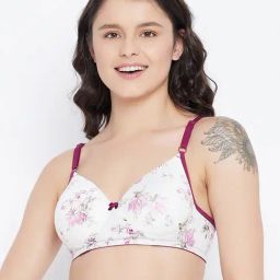 Clovia White Printed Full Coverage Non-Wired T-Shirt Bra-image-76