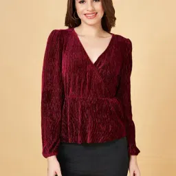 People by Pantaloons Maroon Self Pattern Top-picture-12