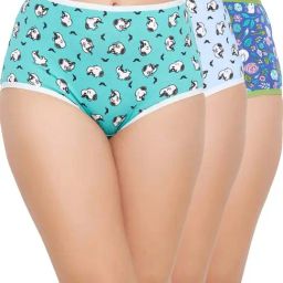 Clovia Blue Cotton Printed Hipster Panties - Pack Of 3-image-36