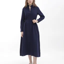 RAREISM Shirt Collar A-Line Midi Dress-image-27