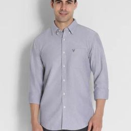 American Eagle Men Grey Slim Fit Solid Oxford Button-Up Shirt-picture-2
