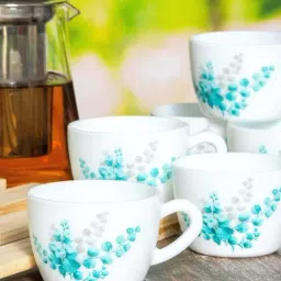 Cello White & Aqua Glass Coffee Mug (0.13 L) - Set of 6-image-41