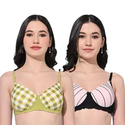 FIMS Green & Pink Printed Bras - Pack Of 2-image-77