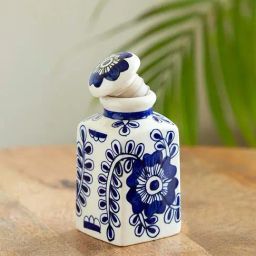 ExclusiveLane Mughal Gardens Ink Blue & White Ceramic Air-Tight Storage Container-image-11