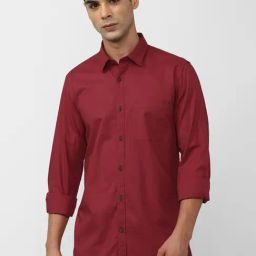 Men Maroon Slim Fit Solid Full Sleeves Casual Shirt-image-20